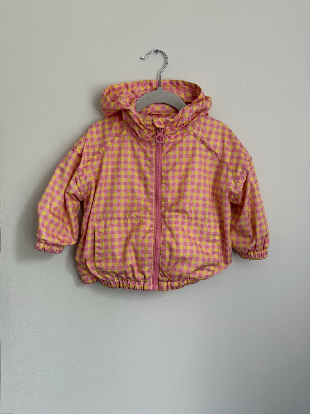 Zara Pink & Yellow Check Hooded Kids Jacket (Size 12-18m)